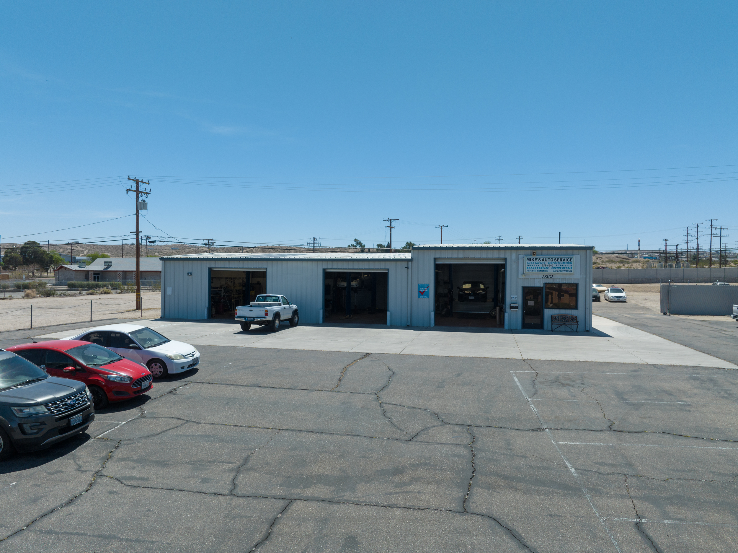 Aerial view looking across West Main Street and commercial property in Barstow California
