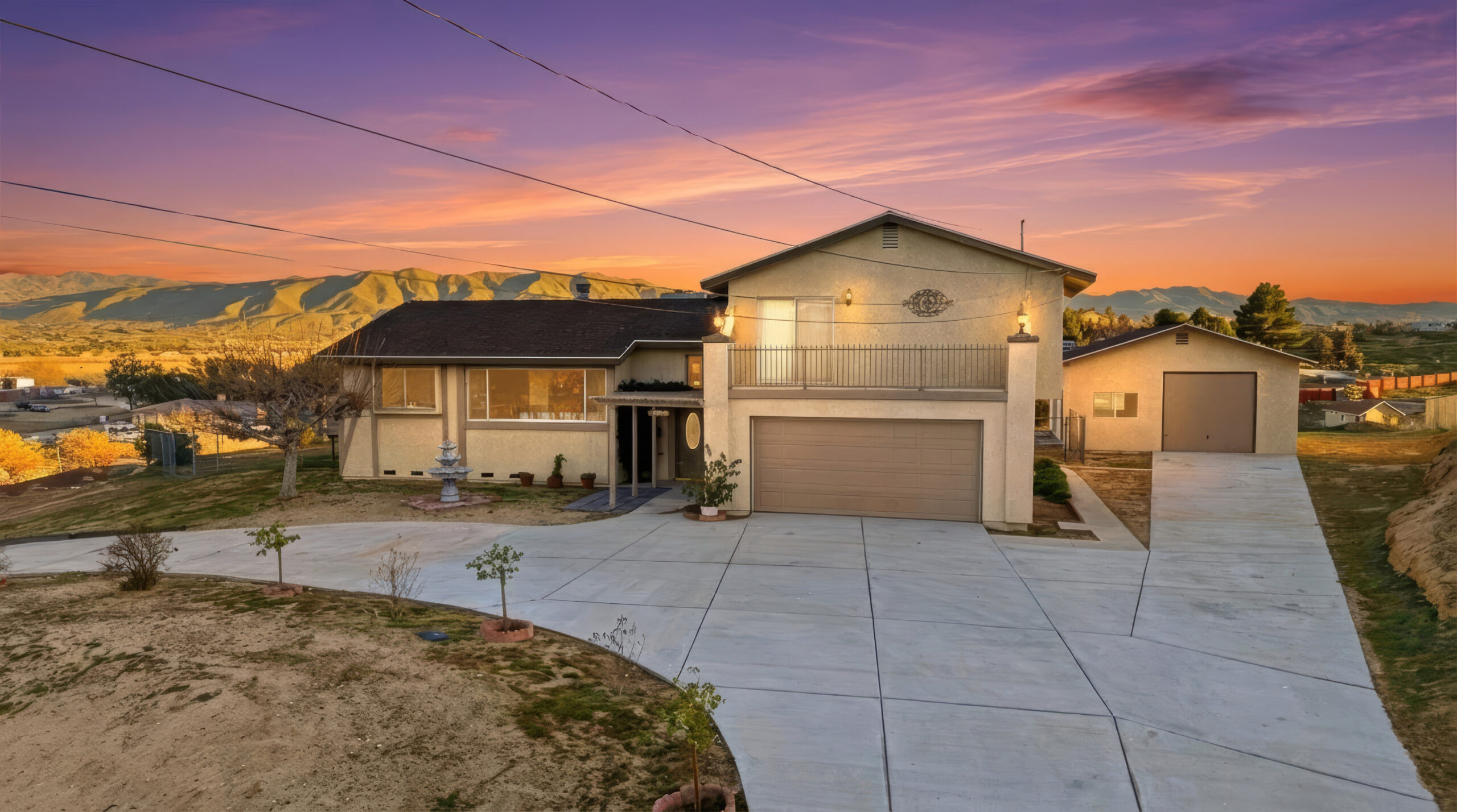 Twilight exterior view of 18785 Talisman in Hesperia, California