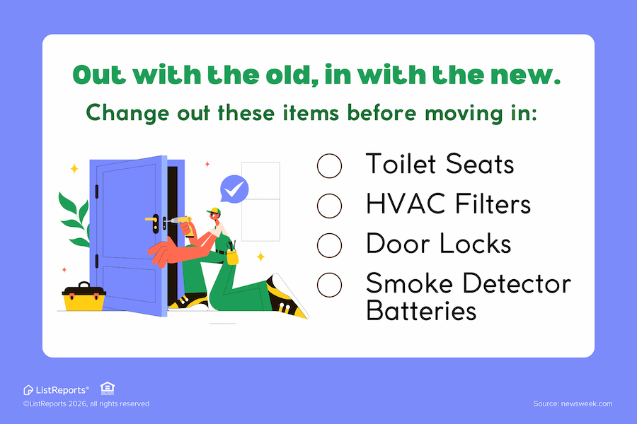 Moving-day checklist for simple updates to make after buying a home